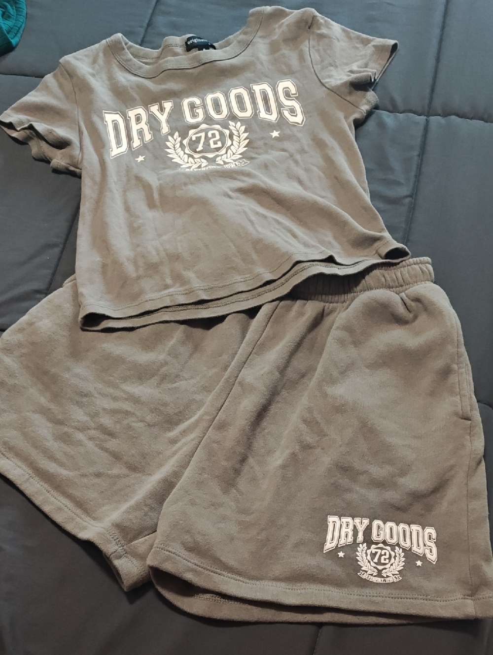 Dry Goods Olive Green Logo Lounge Shorts And Top Set.